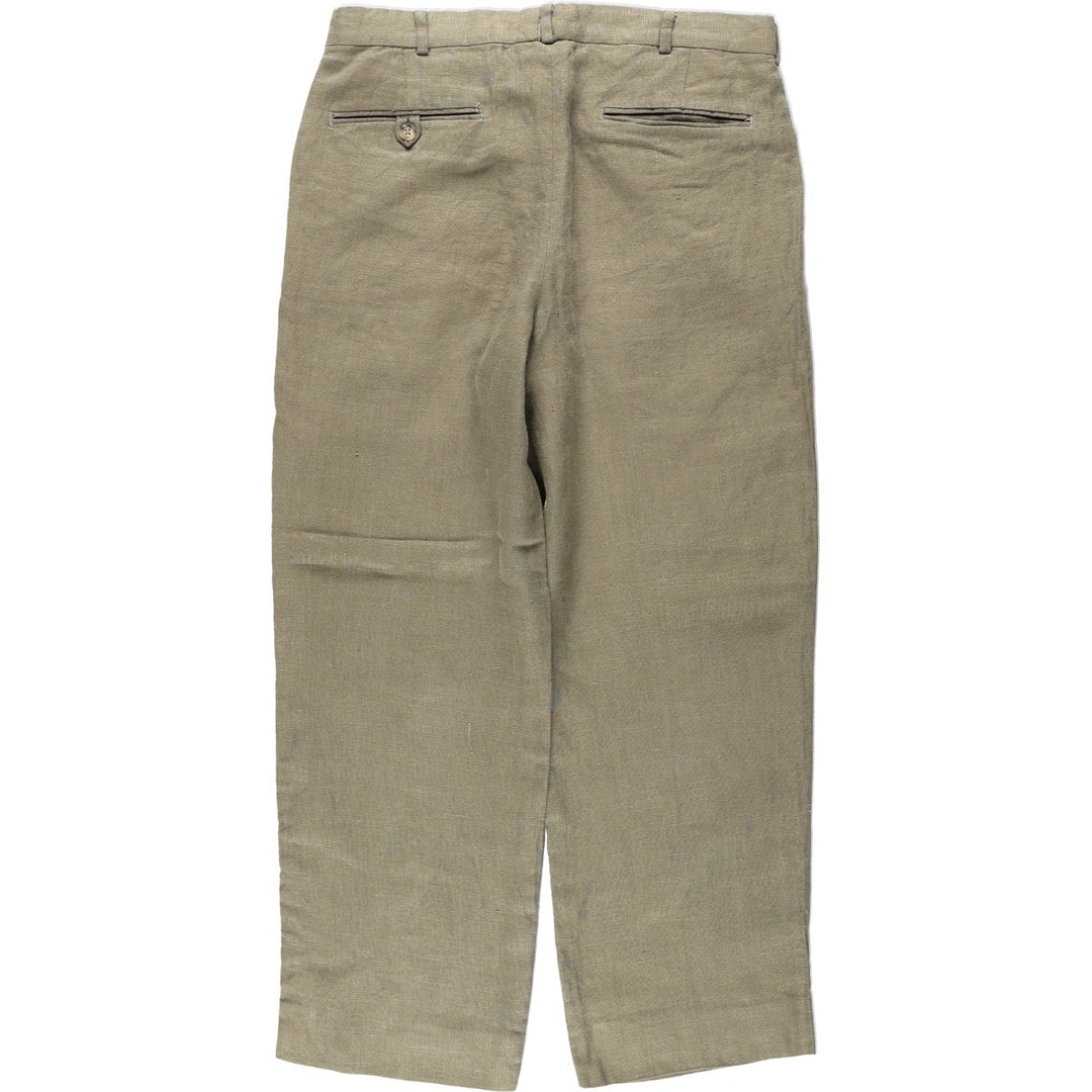 Lands' End linen trousers, two-pleat, made in the USA, men's size W31 (approx.). linen Khaki type sage green Vintage Second Hand