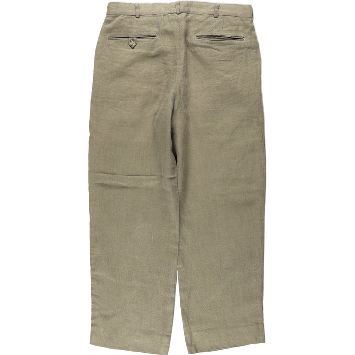 Lands' End linen trousers, two-pleat, made in the USA, men's size W31 (approx.). linen Khaki type sage green Vintage Second Hand