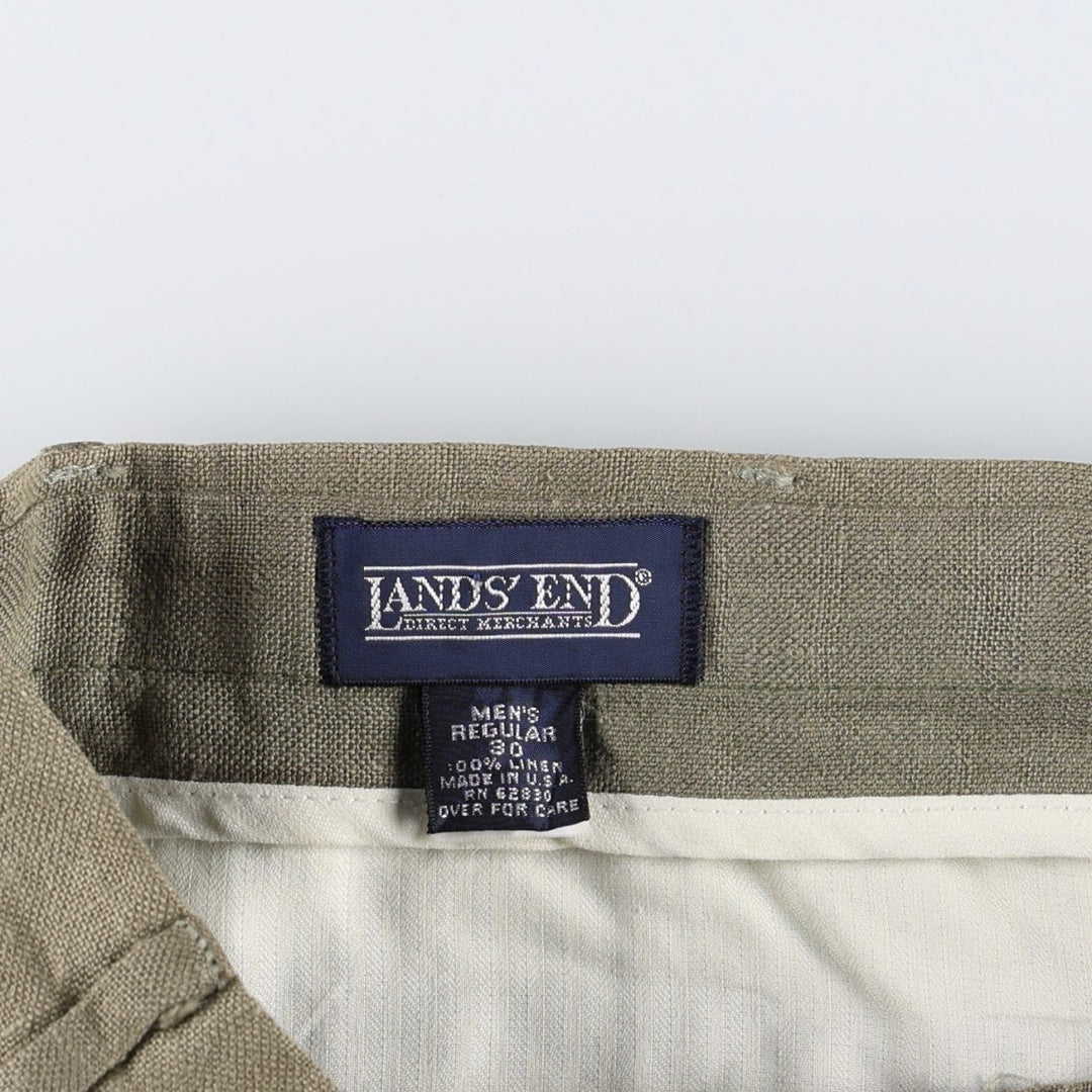 Lands' End linen trousers, two-pleat, made in the USA, men's size W31 (approx.). linen Khaki type sage green Vintage Second Hand