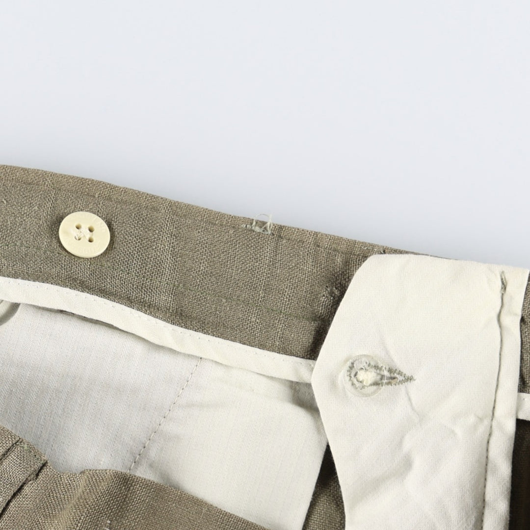 Lands' End linen trousers, two-pleat, made in the USA, men's size W31 (approx.). linen Khaki type sage green Vintage Second Hand