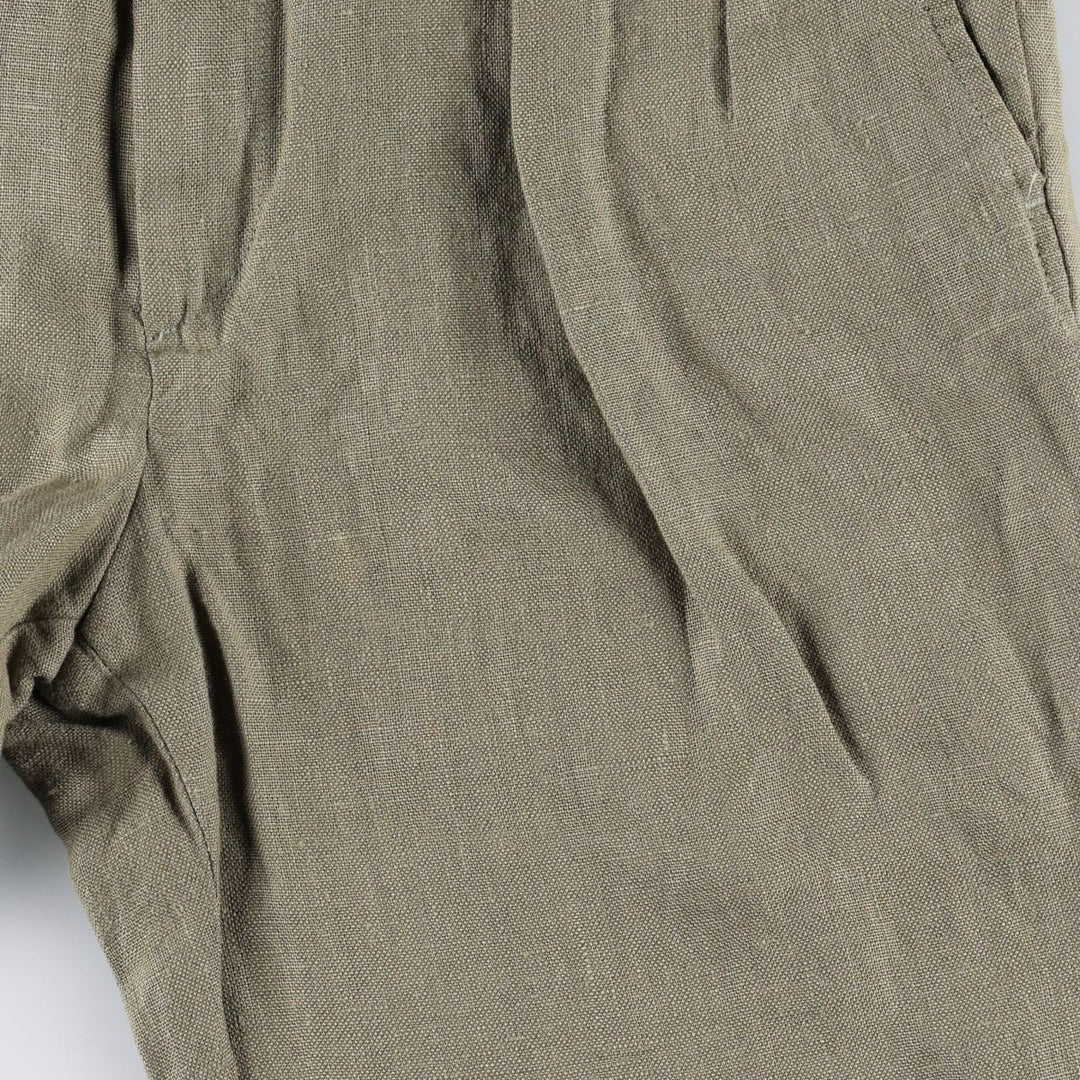 Lands' End linen trousers, two-pleat, made in the USA, men's size W31 (approx.). linen Khaki type sage green Vintage Second Hand