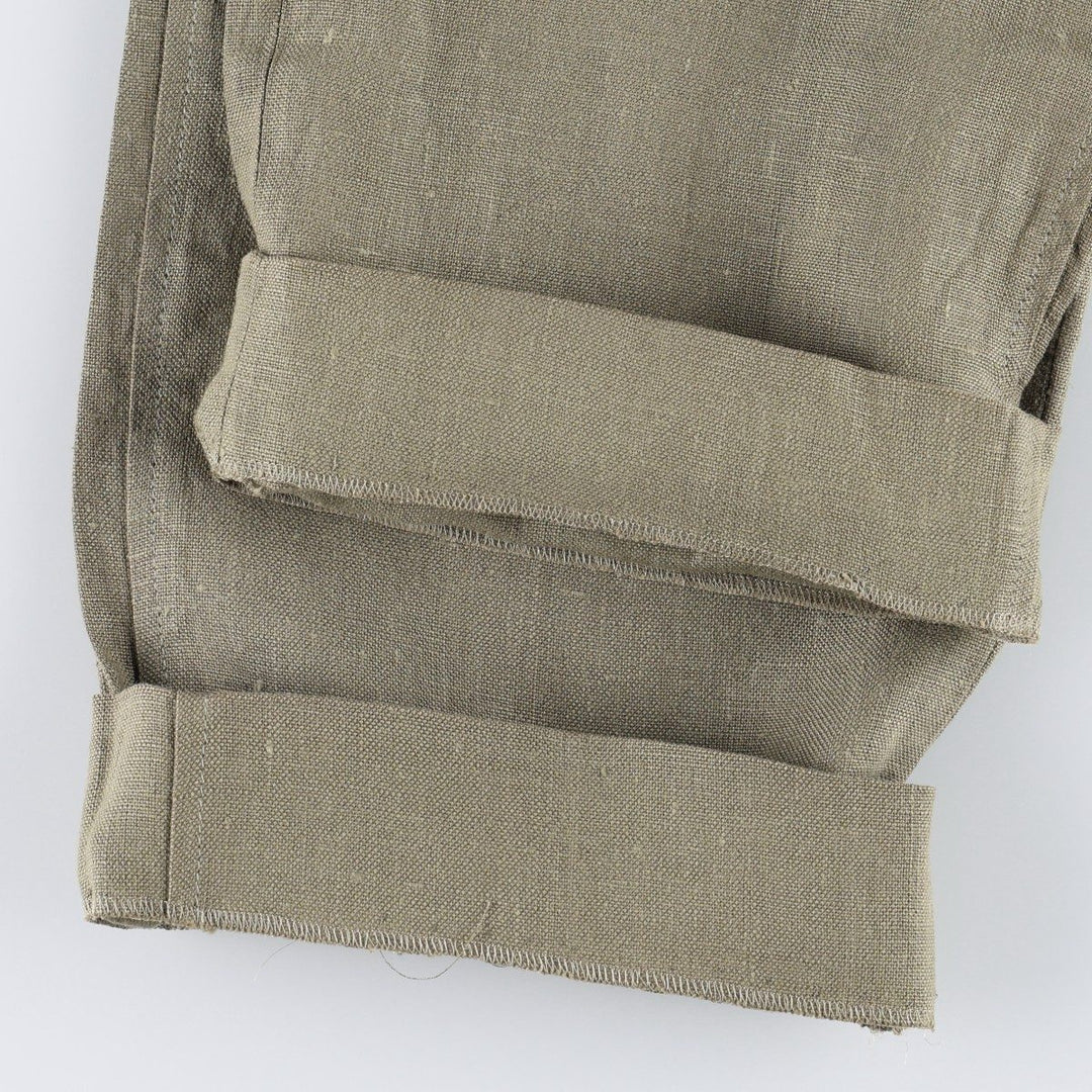 Lands' End linen trousers, two-pleat, made in the USA, men's size W31 (approx.). linen Khaki type sage green Vintage Second Hand