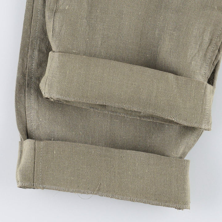 Lands' End linen trousers, two-pleat, made in the USA, men's size W31 (approx.). linen Khaki type sage green Vintage Second Hand