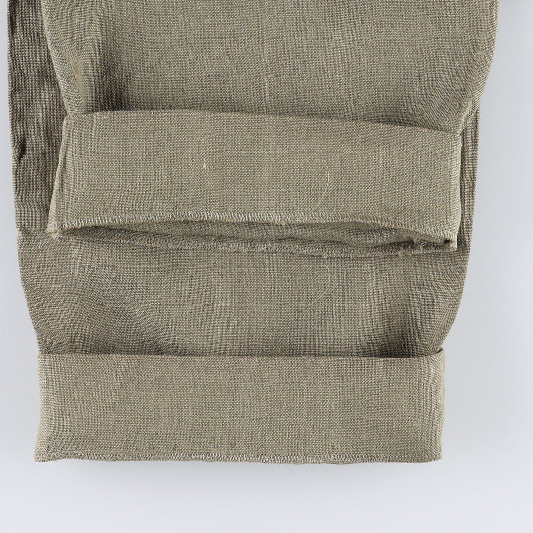 Lands' End linen trousers, two-pleat, made in the USA, men's size W31 (approx.). linen Khaki type sage green Vintage Second Hand