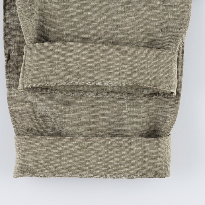 Lands' End linen trousers, two-pleat, made in the USA, men's size W31 (approx.). linen Khaki type sage green Vintage Second Hand
