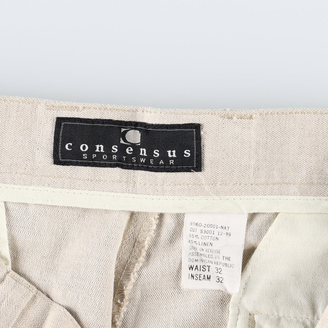 Consensus Sportswear Linen x Cotton Slacks Pants, Men's W32 (approx.) cotton Beige type Vintage Second Hand