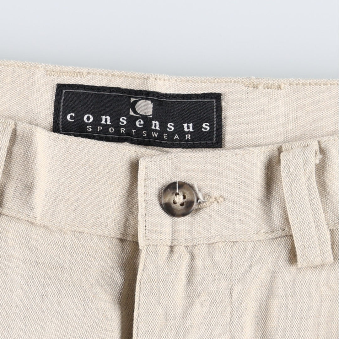Consensus Sportswear Linen x Cotton Slacks Pants, Men's W32 (approx.) cotton Beige type Vintage Second Hand