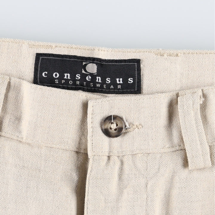 Consensus Sportswear Linen x Cotton Slacks Pants, Men's W32 (approx.) cotton Beige type Vintage Second Hand