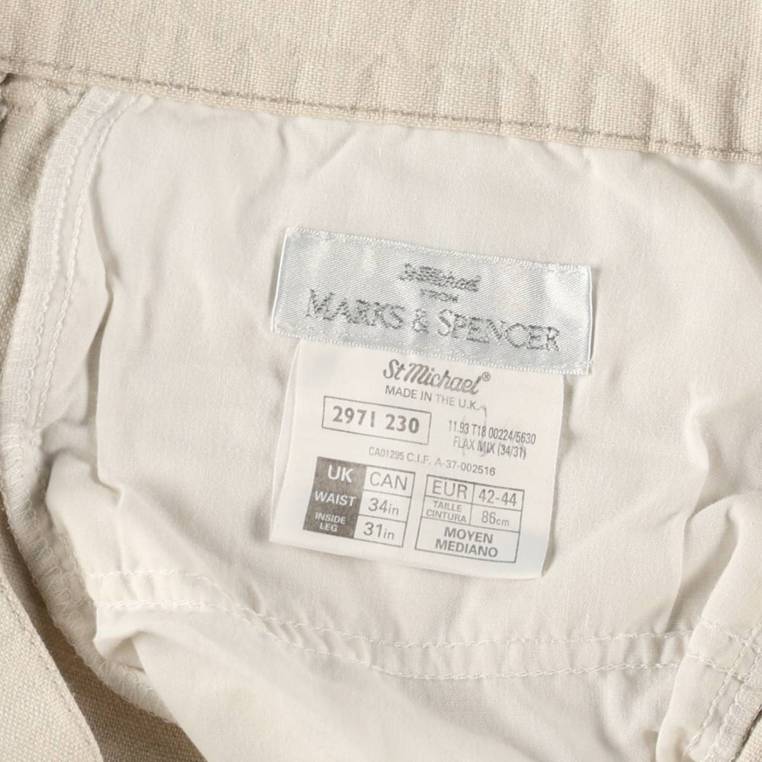 Marks & Spencer St. Michael linen trousers, made in England, men's size W33 (approx.). linen unbleached Vintage Second Hand