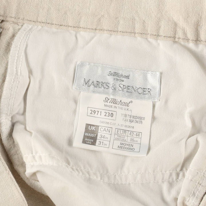 Marks & Spencer St. Michael linen trousers, made in England, men's size W33 (approx.). linen unbleached Vintage Second Hand