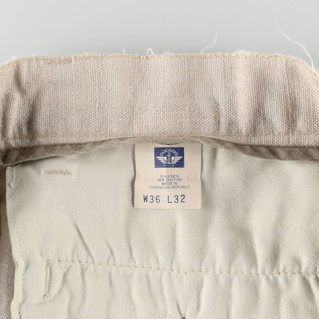 90'S Dockers Khakis Two-Pleat Cotton x Linen Trousers, Men's Size W37 (approx.), Vintage linen unbleached Vintage Second Hand