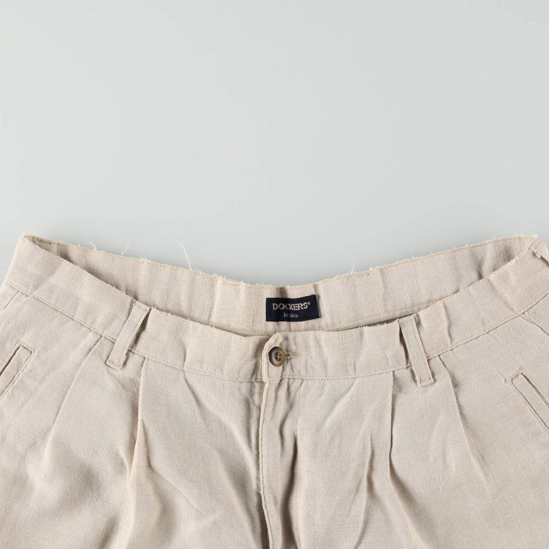 90'S Dockers Khakis Two-Pleat Cotton x Linen Trousers, Men's Size W37 (approx.), Vintage linen unbleached Vintage Second Hand