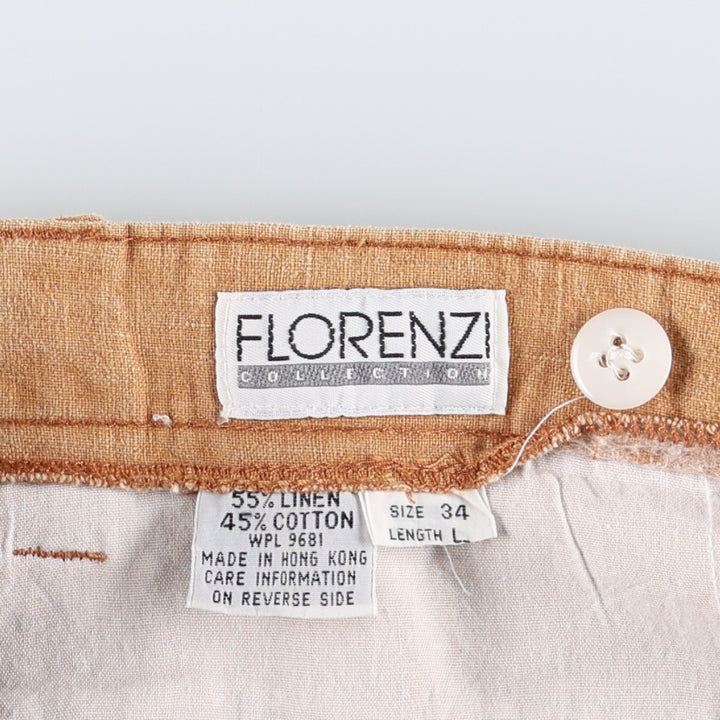 FLORENZI Two-Pleat Cotton x Linen Trousers, Men's Size W33 (approx.) linen Copper Vintage Second Hand