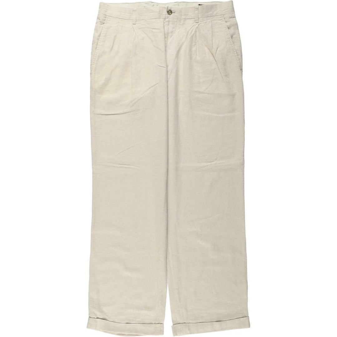 Crazy Horse Two-Pleat Linen x Cotton Pants, Men's Wide Leg Pants (W35 equivalent) linen ivory Vintage Second Hand