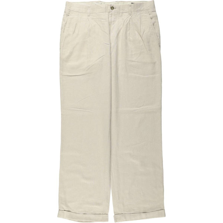 Crazy Horse Two-Pleat Linen x Cotton Pants, Men's Wide Leg Pants (W35 equivalent) linen ivory Vintage Second Hand