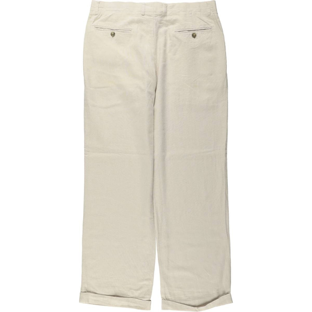 Crazy Horse Two-Pleat Linen x Cotton Pants, Men's Wide Leg Pants (W35 equivalent) linen ivory Vintage Second Hand