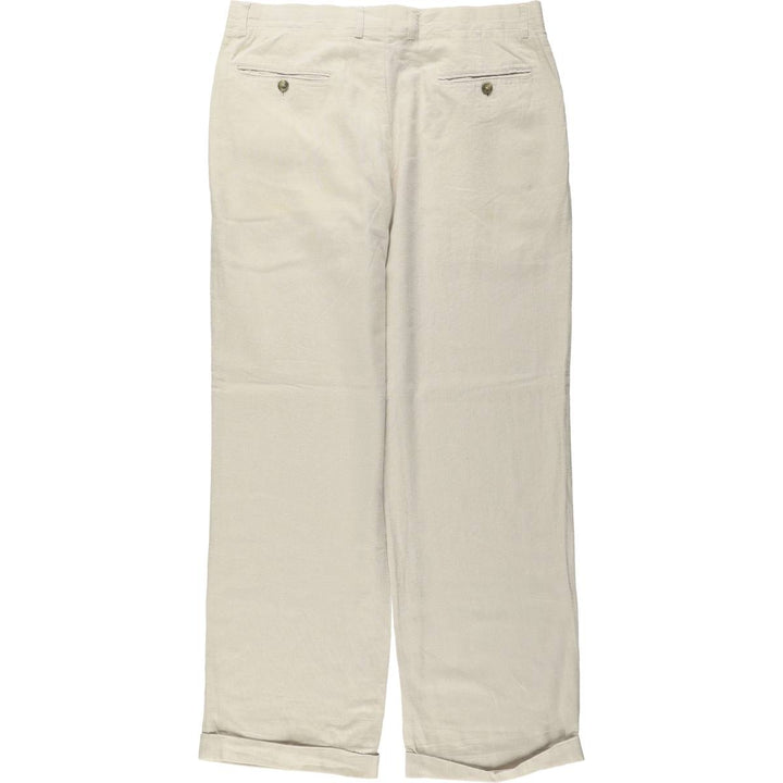 Crazy Horse Two-Pleat Linen x Cotton Pants, Men's Wide Leg Pants (W35 equivalent) linen ivory Vintage Second Hand