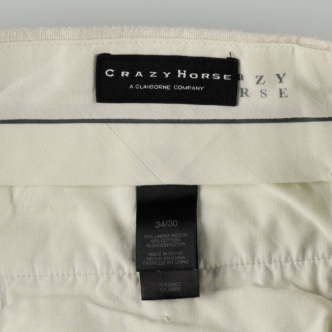 Crazy Horse Two-Pleat Linen x Cotton Pants, Men's Wide Leg Pants (W35 equivalent) linen ivory Vintage Second Hand