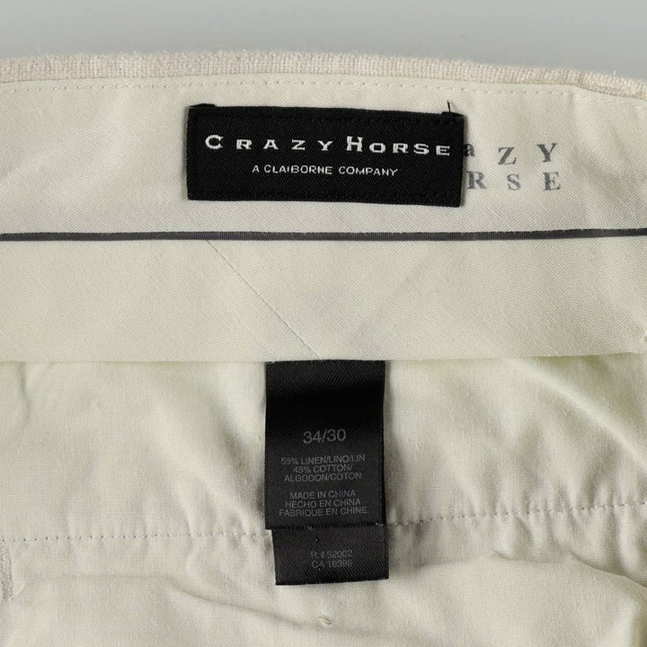 Crazy Horse Two-Pleat Linen x Cotton Pants, Men's Wide Leg Pants (W35 equivalent) linen ivory Vintage Second Hand