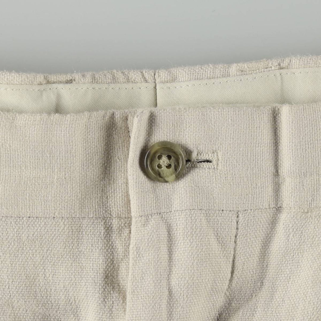 Crazy Horse Two-Pleat Linen x Cotton Pants, Men's Wide Leg Pants (W35 equivalent) linen ivory Vintage Second Hand