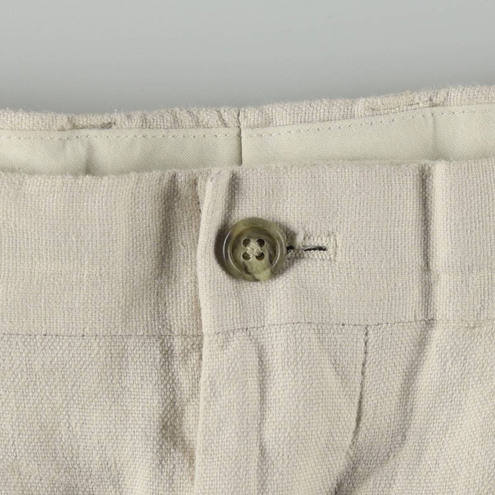 Crazy Horse Two-Pleat Linen x Cotton Pants, Men's Wide Leg Pants (W35 equivalent) linen ivory Vintage Second Hand