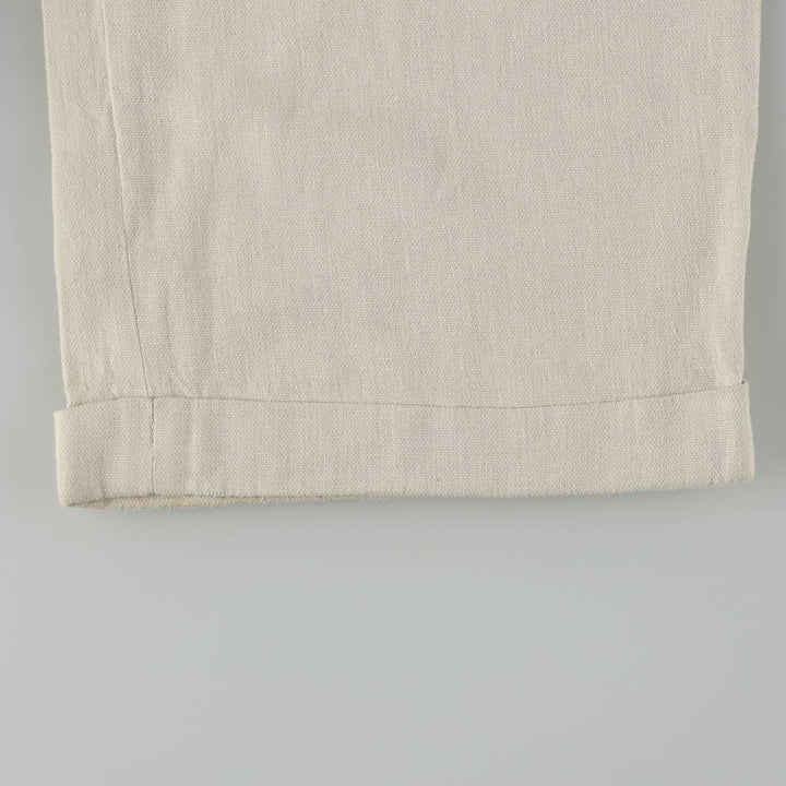 Crazy Horse Two-Pleat Linen x Cotton Pants, Men's Wide Leg Pants (W35 equivalent) linen ivory Vintage Second Hand