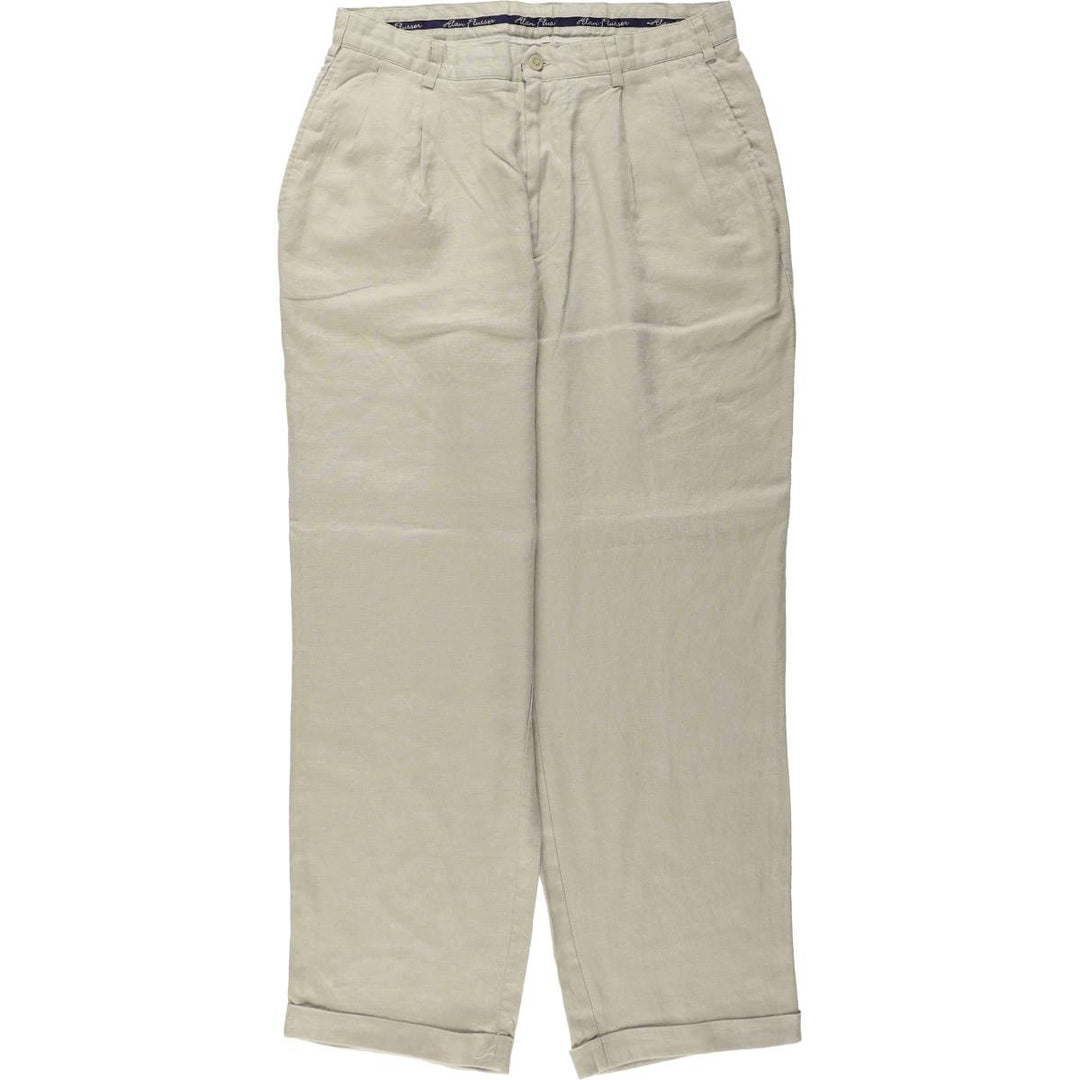 Alan Flusser Two-Pleat Linen Trousers, Men's Size W32 (approx.) linen unbleached Vintage Second Hand