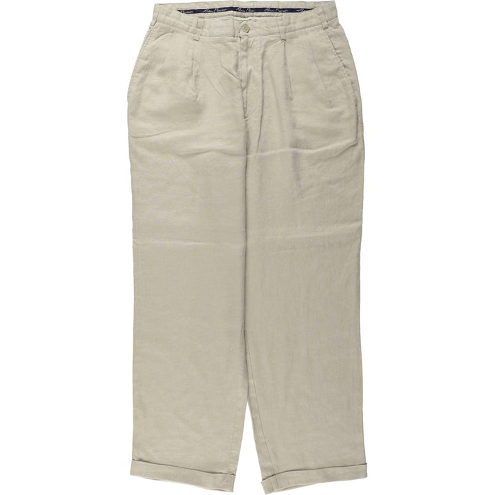 Alan Flusser Two-Pleat Linen Trousers, Men's Size W32 (approx.) linen unbleached Vintage Second Hand