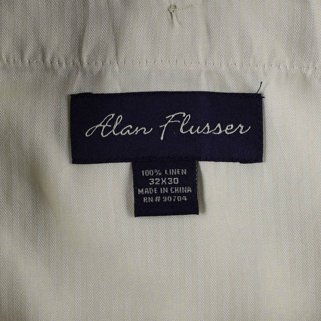 Alan Flusser Two-Pleat Linen Trousers, Men's Size W32 (approx.) linen unbleached Vintage Second Hand