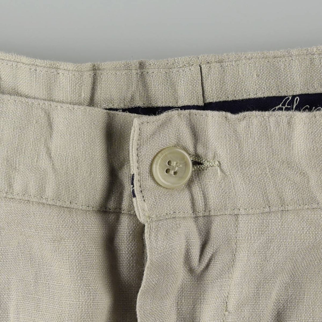 Alan Flusser Two-Pleat Linen Trousers, Men's Size W32 (approx.) linen unbleached Vintage Second Hand