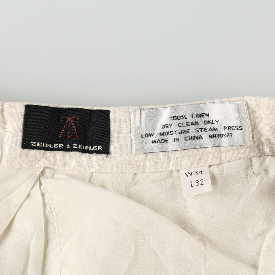 Zeidler and Zeidler Three-Pleat Linen Trousers, Men's Size W32 (approx.) linen ivory Vintage Second Hand