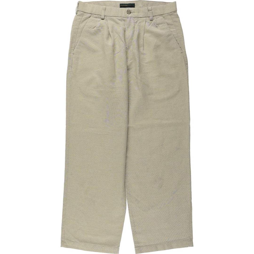 Dockers Premium Three-Pleat Linen Trousers, Men's Size W31 (approx.) linen unbleached Vintage Second Hand