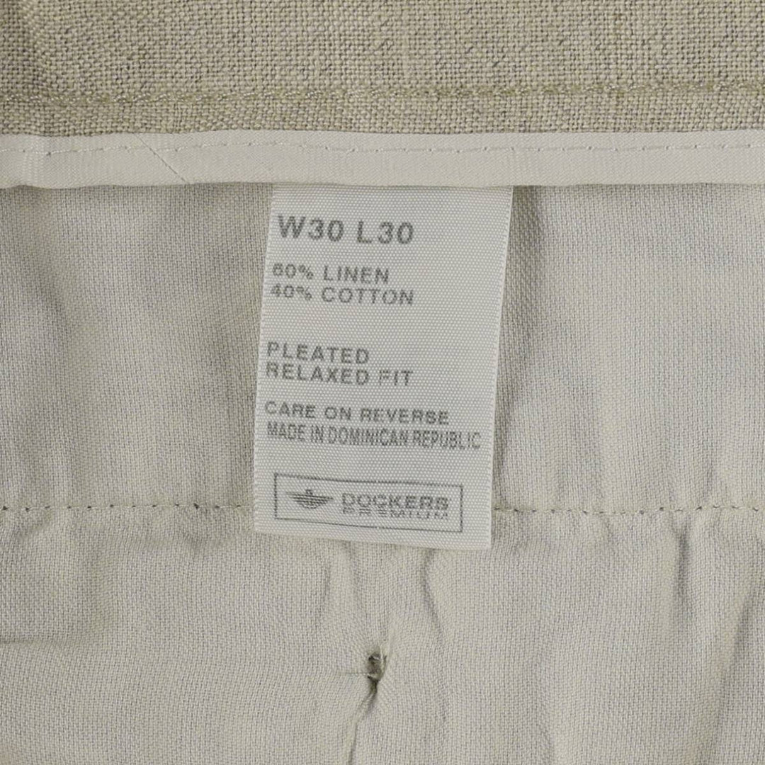 Dockers Premium Three-Pleat Linen Trousers, Men's Size W31 (approx.) linen unbleached Vintage Second Hand