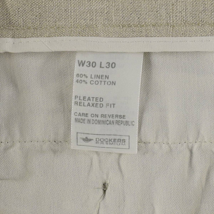 Dockers Premium Three-Pleat Linen Trousers, Men's Size W31 (approx.) linen unbleached Vintage Second Hand