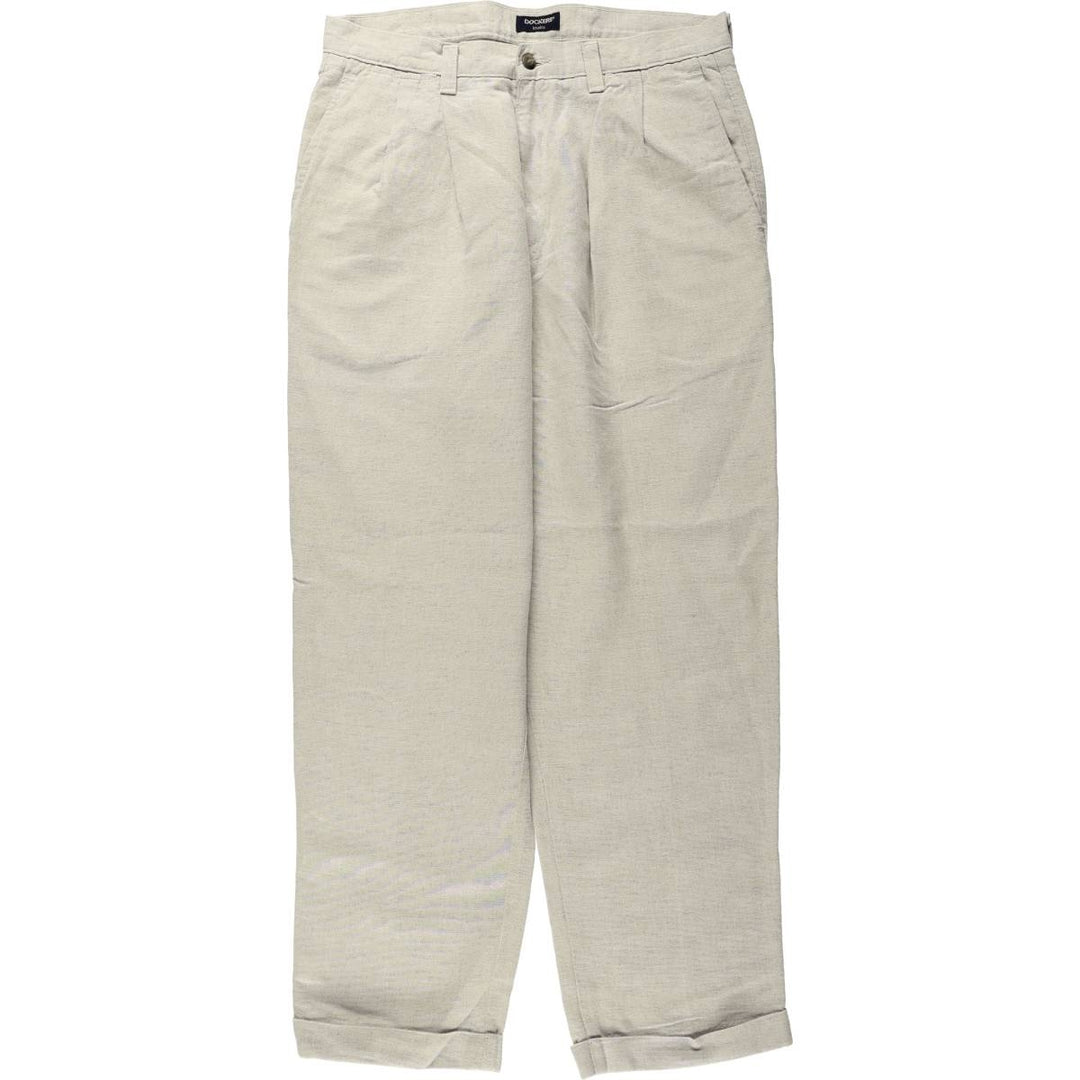 1990'S Dockers Khakis Two-Pleat Linen x Cotton Trousers, Made in USA, Men's Size W33 (approx.), Vintage linen unbleached Vintage Second Hand
