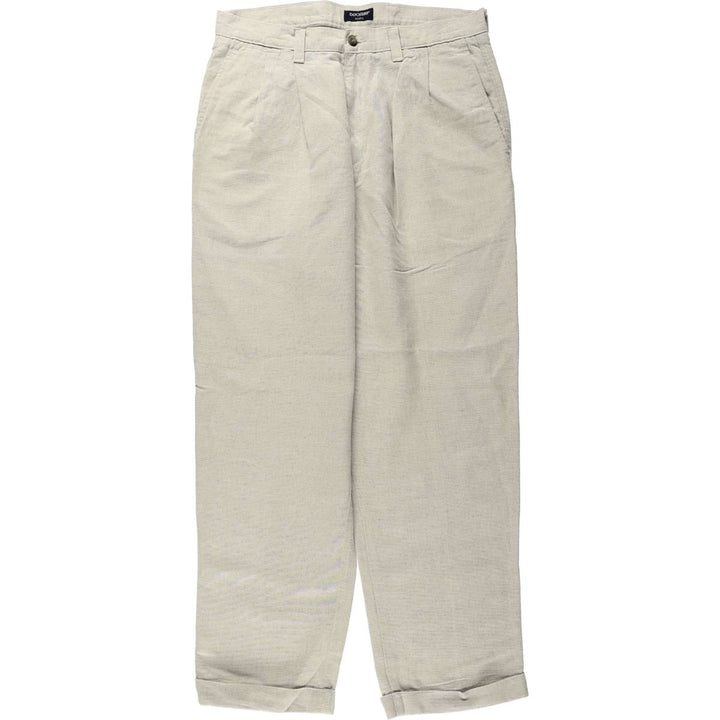 1990'S Dockers Khakis Two-Pleat Linen x Cotton Trousers, Made in USA, Men's Size W33 (approx.), Vintage linen unbleached Vintage Second Hand