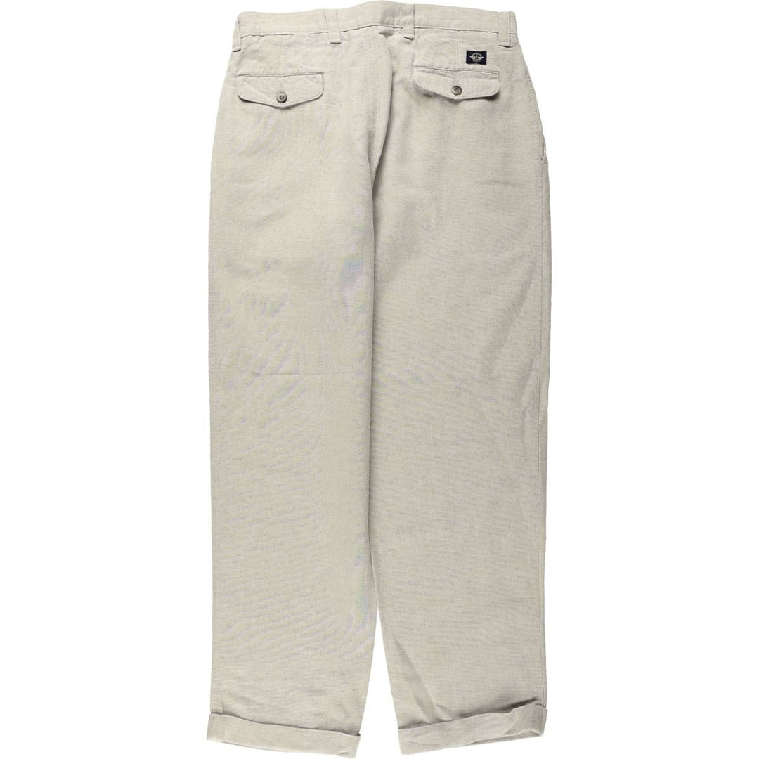 1990'S Dockers Khakis Two-Pleat Linen x Cotton Trousers, Made in USA, Men's Size W33 (approx.), Vintage linen unbleached Vintage Second Hand