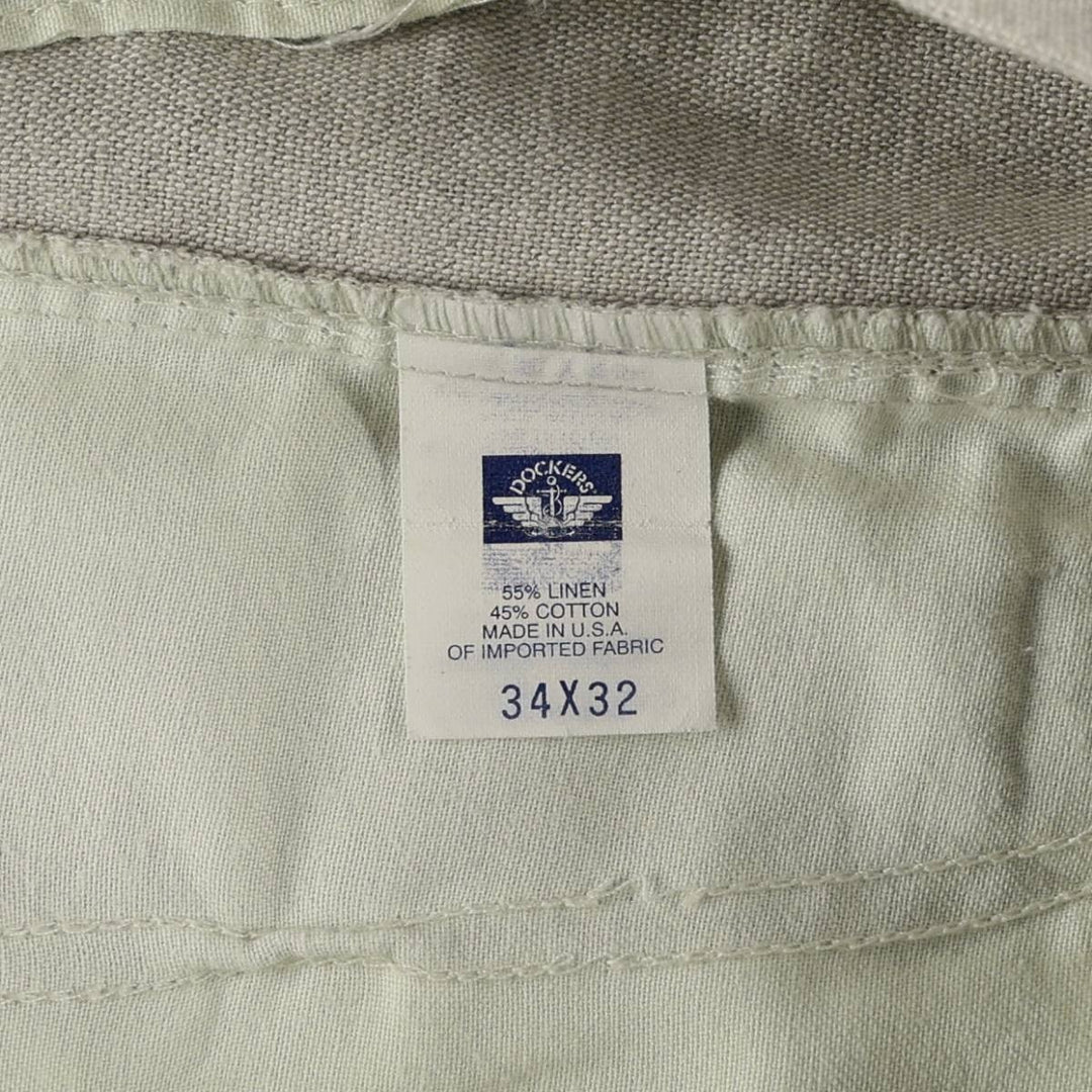 1990'S Dockers Khakis Two-Pleat Linen x Cotton Trousers, Made in USA, Men's Size W33 (approx.), Vintage linen unbleached Vintage Second Hand
