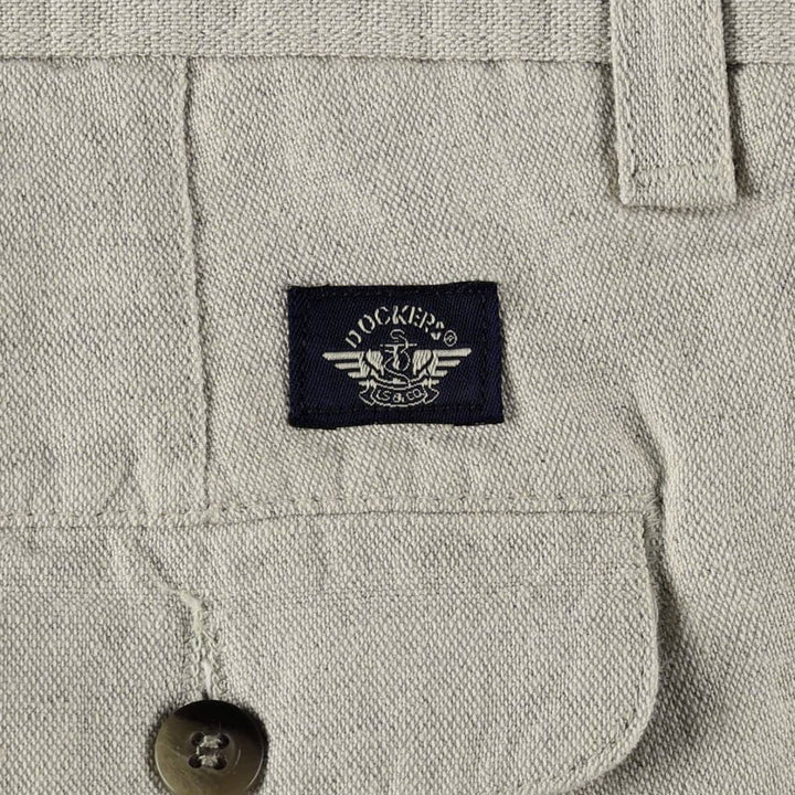 1990'S Dockers Khakis Two-Pleat Linen x Cotton Trousers, Made in USA, Men's Size W33 (approx.), Vintage linen unbleached Vintage Second Hand
