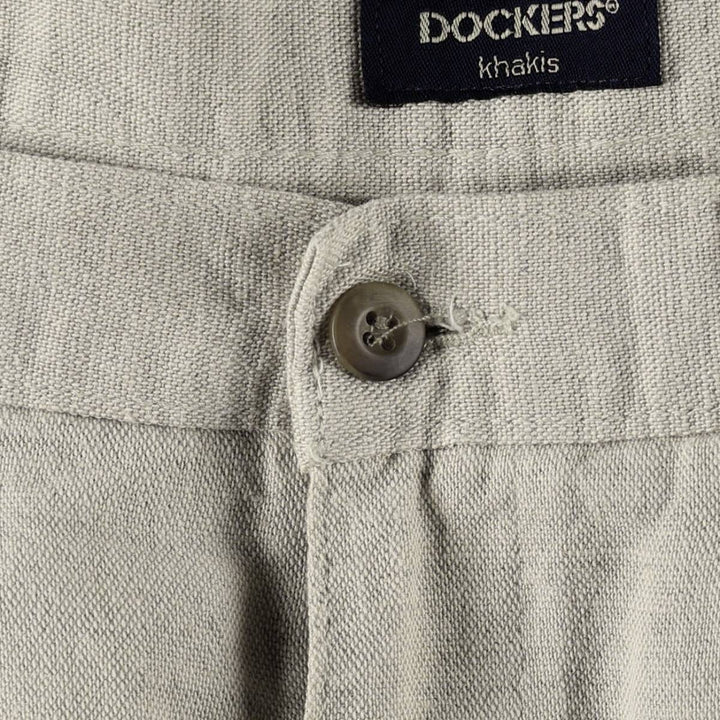 1990'S Dockers Khakis Two-Pleat Linen x Cotton Trousers, Made in USA, Men's Size W33 (approx.), Vintage linen unbleached Vintage Second Hand