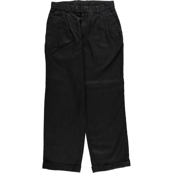 H and H Two-Pleat Linen Pants, Slacks, Men's W32 (approx.) linen black type Vintage Second Hand
