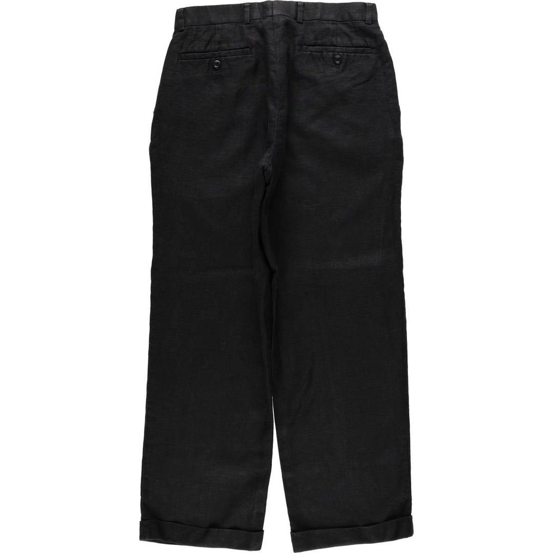 H and H Two-Pleat Linen Pants, Slacks, Men's W32 (approx.) linen black type Vintage Second Hand