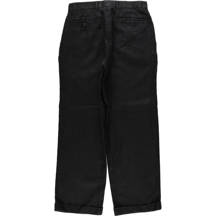 H and H Two-Pleat Linen Pants, Slacks, Men's W32 (approx.) linen black type Vintage Second Hand