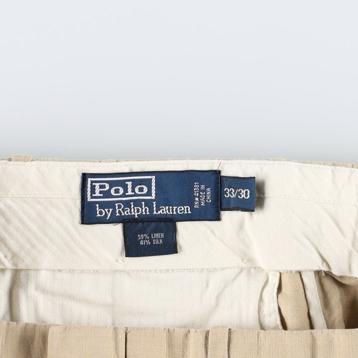 Ralph Lauren POLO by Ralph Lauren two-pleat linen pants, men's size W33. linen Beige type Vintage Second Hand