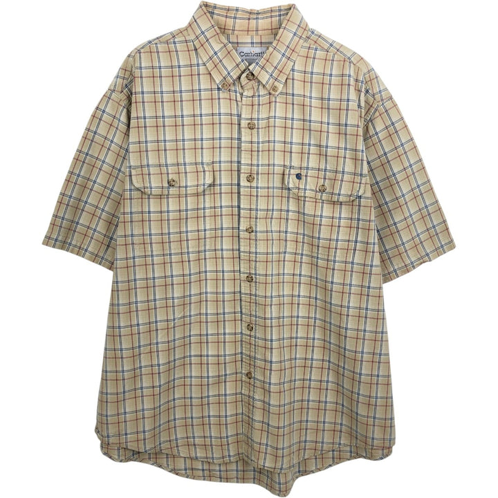 Carhartt Check Pattern Button-down Short Sleeve Work Shirt, Men's XXL cotton Beige type Vintage Second Hand