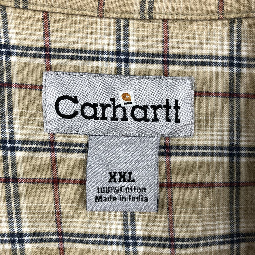 Carhartt Check Pattern Button-down Short Sleeve Work Shirt, Men's XXL cotton Beige type Vintage Second Hand
