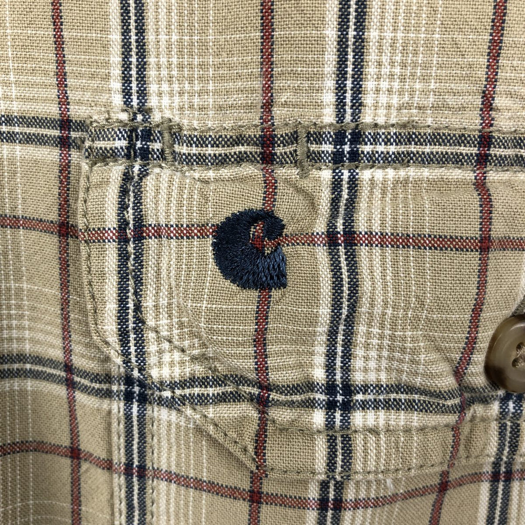 Carhartt Check Pattern Button-down Short Sleeve Work Shirt, Men's XXL cotton Beige type Vintage Second Hand