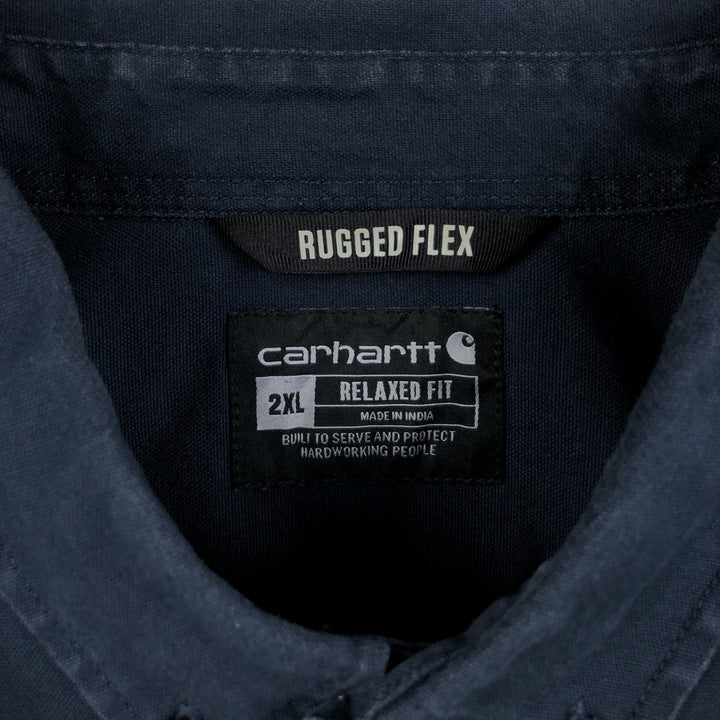 Carhartt Relaxed Fit Rugged Flex Button-Down Short-Sleeve Work Shirt (Men's XXL equivalent) cotton navy blue type Vintage Second Hand