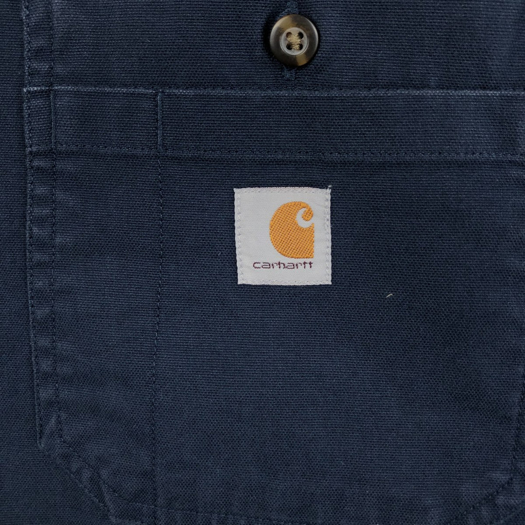 Carhartt Relaxed Fit Rugged Flex Button-Down Short-Sleeve Work Shirt (Men's XXL equivalent) cotton navy blue type Vintage Second Hand