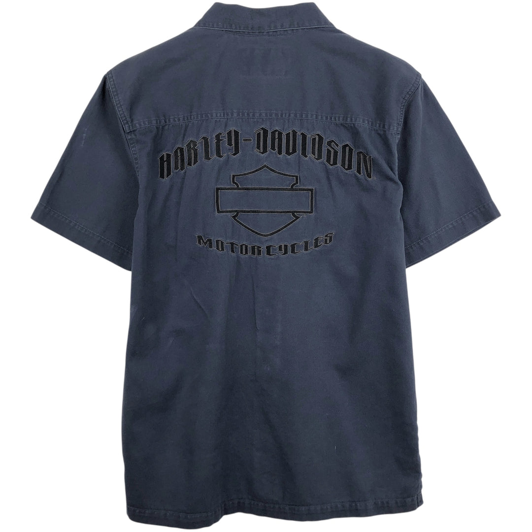 Harley-Davidson Open Collar Short Sleeve Work Shirt Box Shirt Men's S Size cotton navy blue type Vintage Second Hand